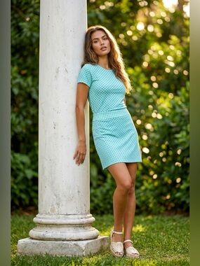 Talbots Teal Geometric MIDI Pencil Skirt, Sz 16 Business Casual, Preppy, NWT $90